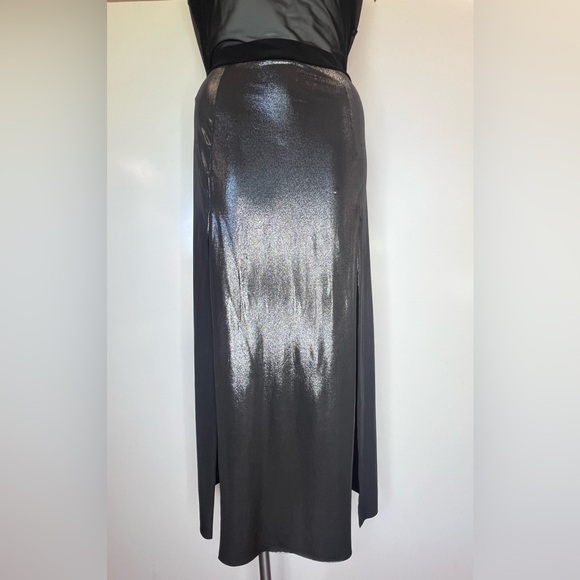 Valentina Vintage BlackSheer Silk with MetallicSilver Slits FullLength MaxiSkirt - Picture 4 of 16